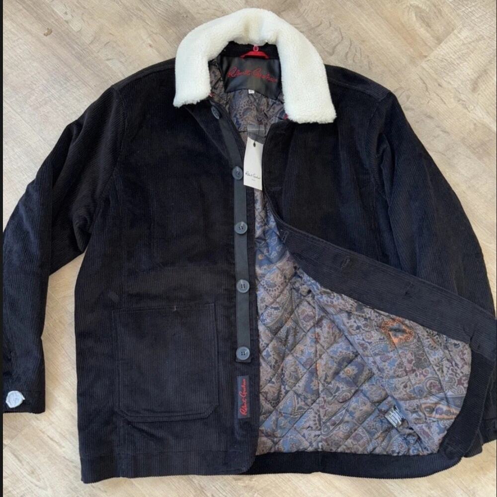 Robert Graham Jacket Black Corduroy Barn Quilt Lining Removable Collar M NWT